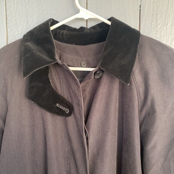Anne Klein II Trench Coat Womens 10 Dark Brown/Black Long Wool Body Suede Collar - Picture 5 of 13